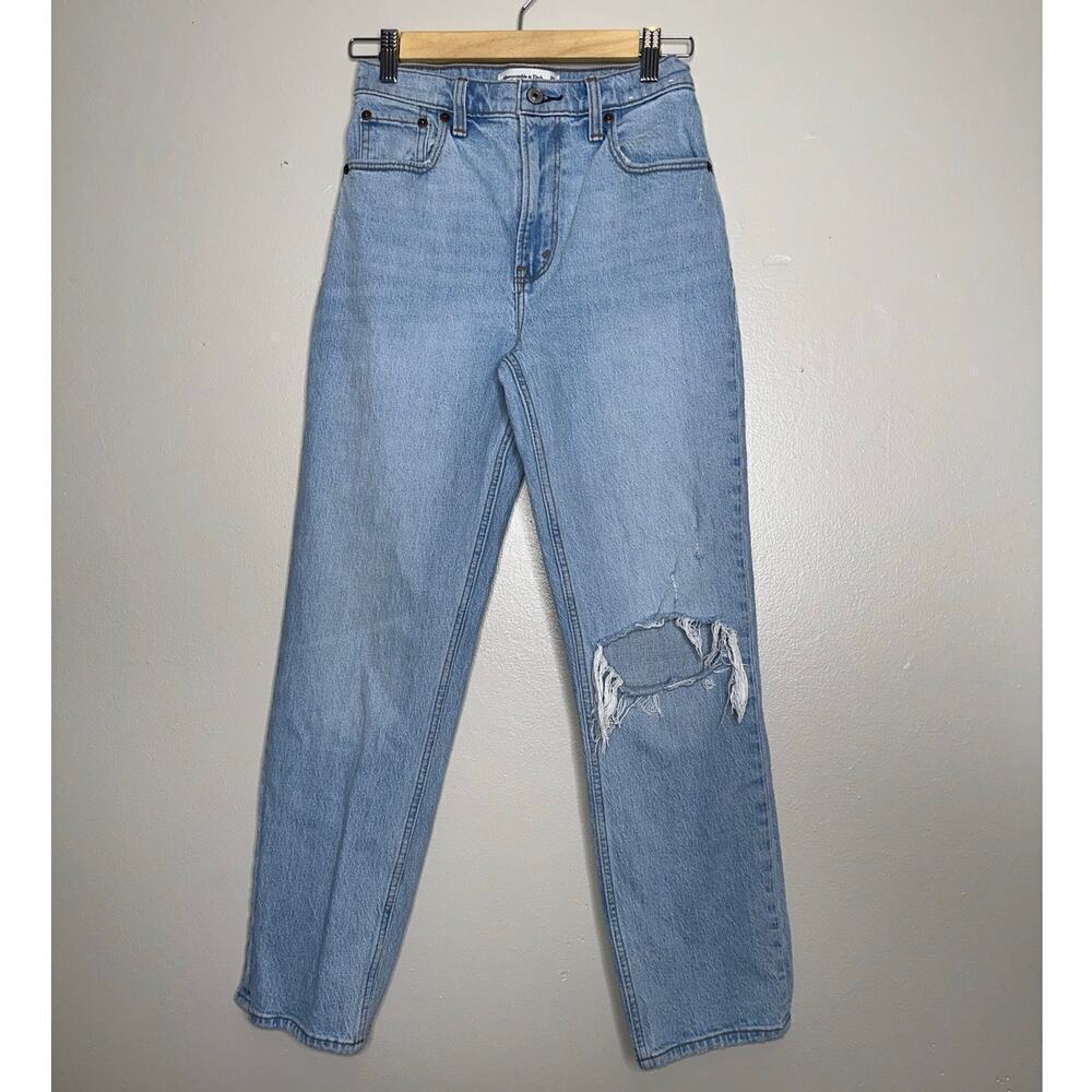 Abercrombie & Fitch Ankle Straight Ultra High Rise Jeans Light Destroy Size 25 - Picture 2 of 8